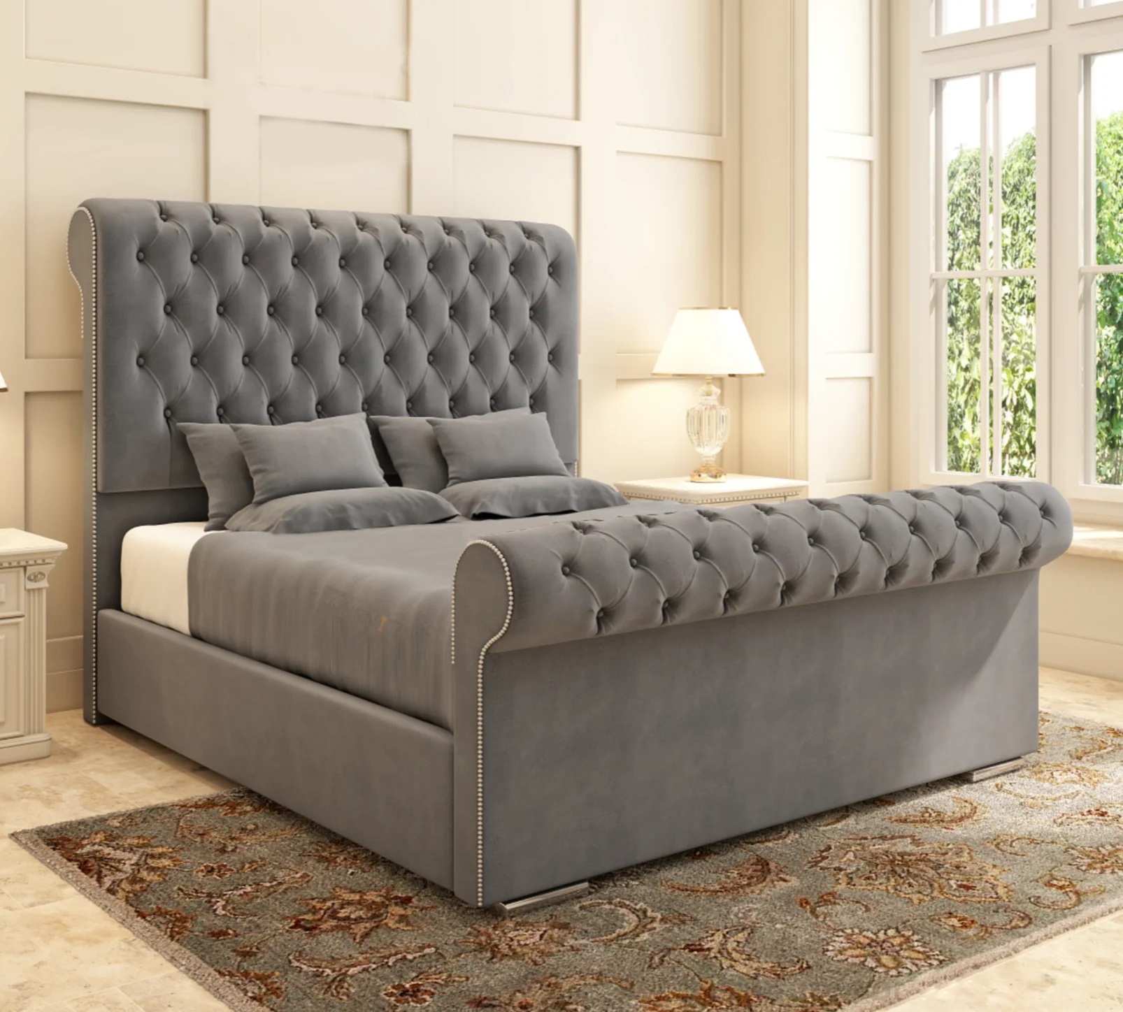 Chesterfield Sleigh Bed Super King Size 6ft