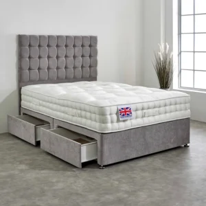 Super King Divan Bed Set with Diamond Studded Cube Headboard