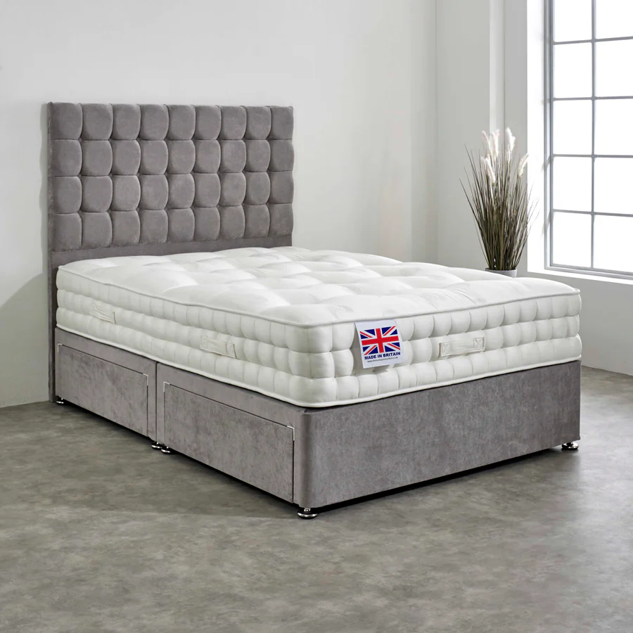 Super King Divan Bed Set with Diamond Studded Cube Headboard 2