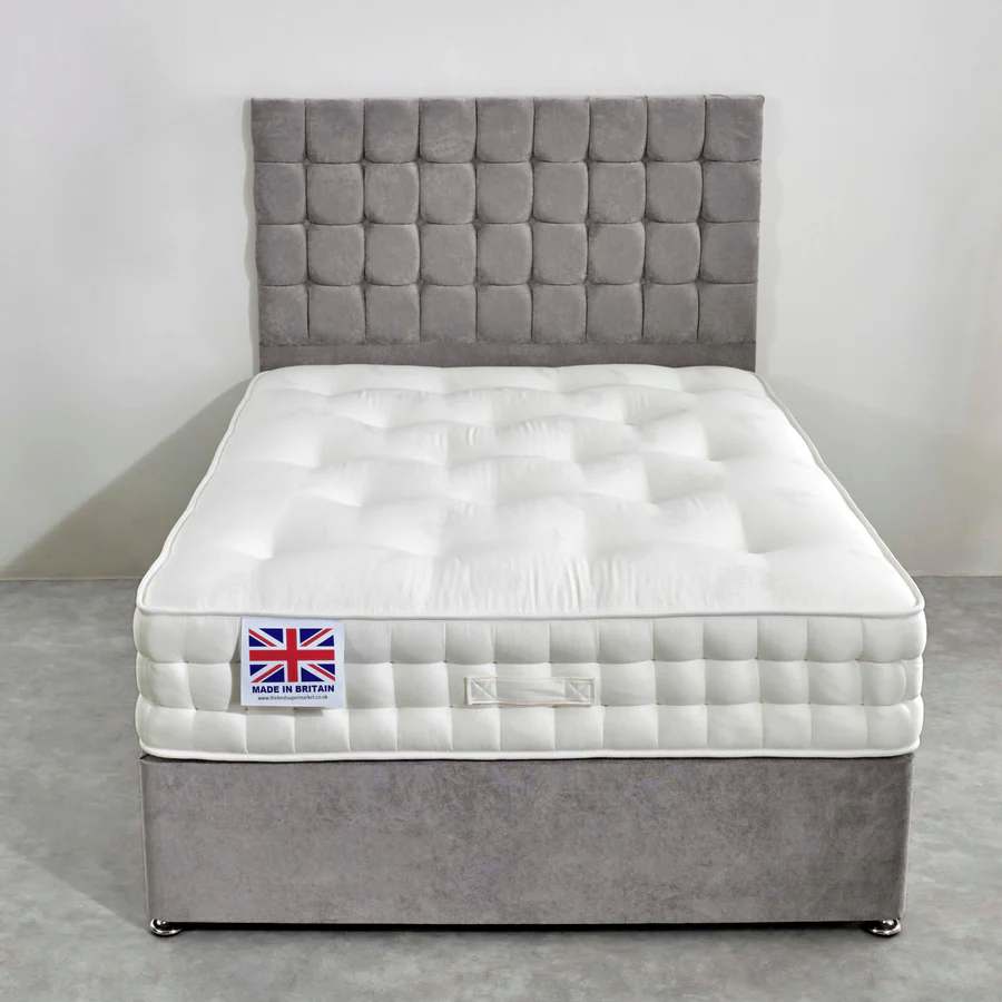 Super King Divan Bed Set with Diamond Studded Cube Headboard 1