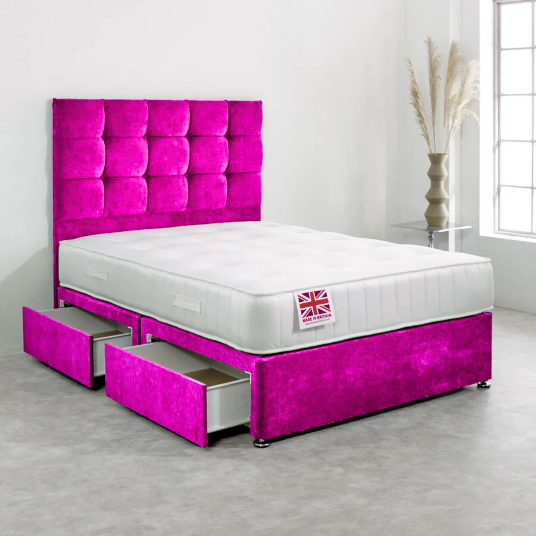 Double Divan Bed Set with Diamond Studded Cube Headboard - Image 3