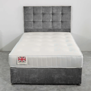 Small Double Divan Bed Set with Diamond Studded Cube Headboard