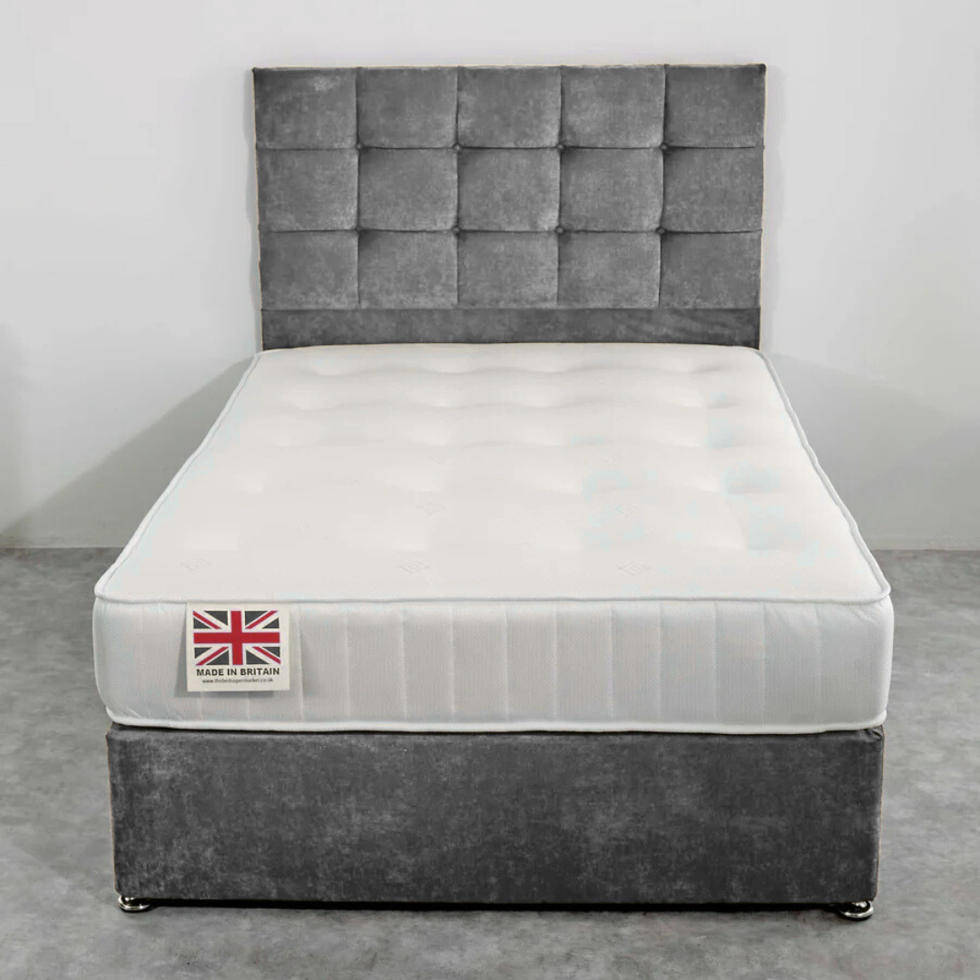 Small Double Divan Bed Set with Diamond Studded Cube Headboard