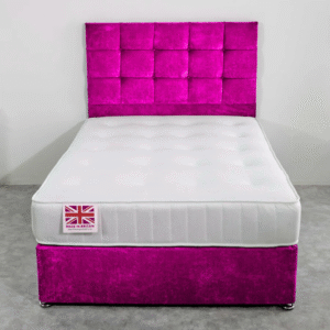 Double Divan Bed Set with Diamond Studded Cube Headboard